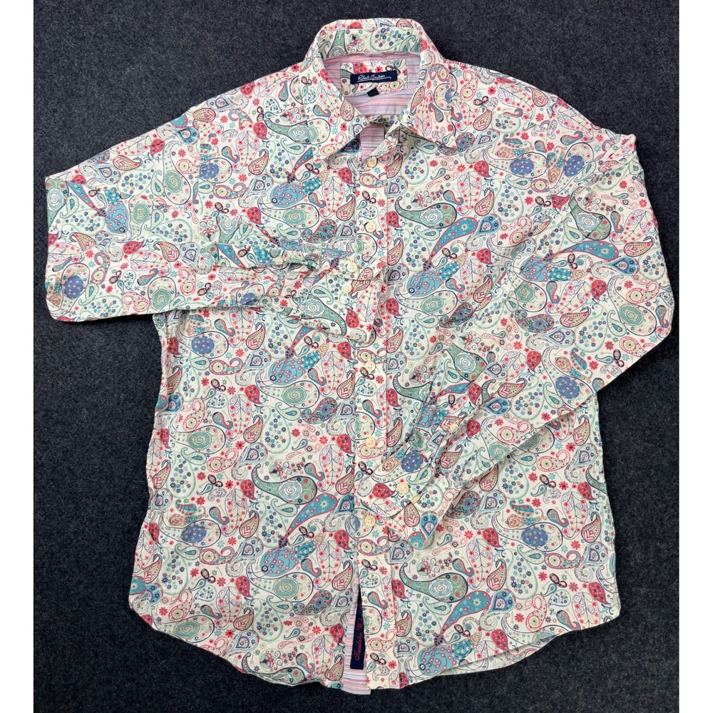 Robert Graham Mens Small Paisley Floral Print Long Sleeve Cotton Button Down